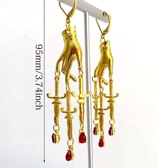 Gold Hand Dangle Earrings - Picture 3 of 4